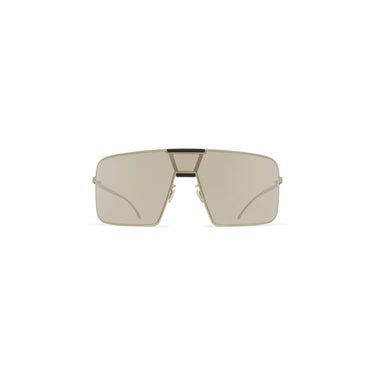 RIMOWA × MYKITA MR004 Navigator Sunshield zonnebril Titan/Pitch Black / Electrum Mirror (S) – vooraanzicht