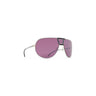 RIMOWA × MYKITA MR005 Aviator Sunshield zonnebril White Silver/Pitch Black / Mulberry (S) – schuin aanzicht